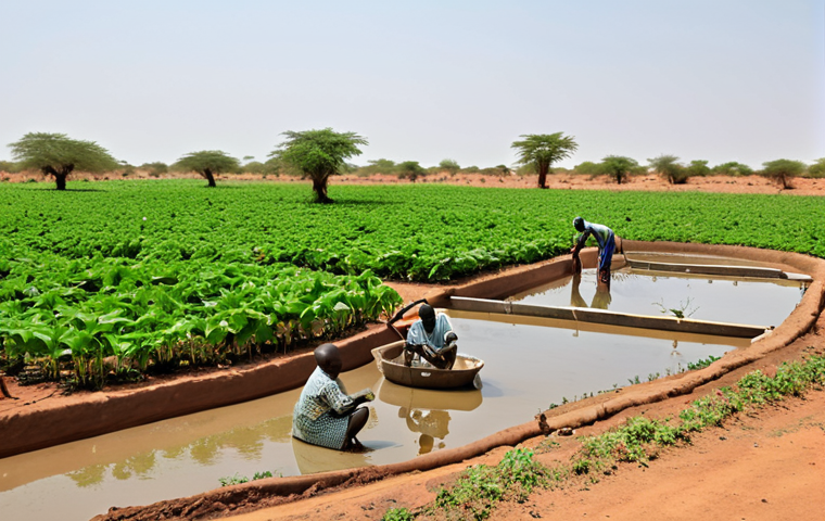 **Image Prompt:** A vibrant scene depicting sustainable aquaculture in Burkina Faso. Show innovative water recycling systems in action, with local farmers utilizing smart sensor technology to monitor water quality. Include lush greenery and thriving fish populations, emphasizing the integration of technology and nature. The image should convey a sense of hope and progress in a dry, arid landscape.