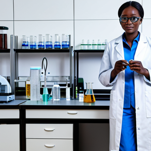 **

"A professional female scientist in a modest lab coat, working in a modern research laboratory in Burkina Faso, surrounded by scientific equipment, fully clothed, appropriate attire, safe for work, perfect anatomy, natural proportions, high quality photograph, science and technology."

**